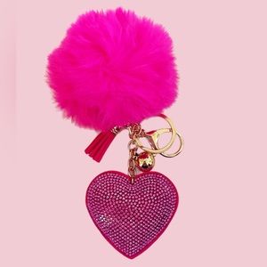 Heart bling Pom Pom keychain